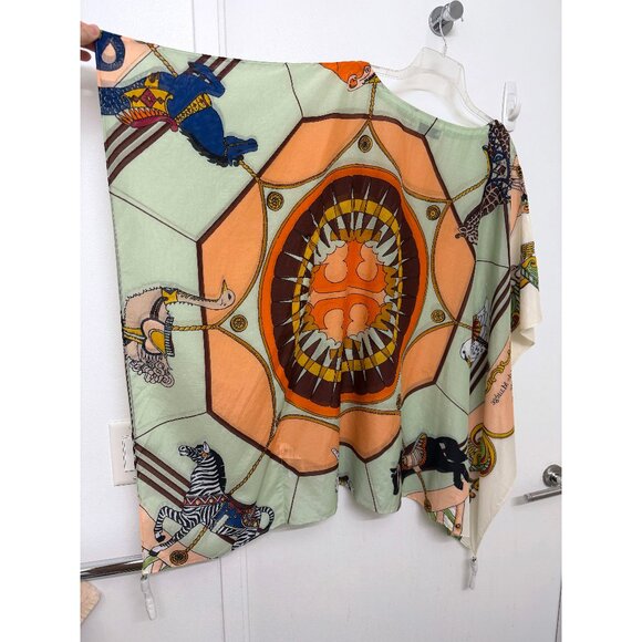 NEW Tory Burch Carousel Beach Caftan Top Cover Up Tunic Peach Orange Animal M - Picture 12 of 14